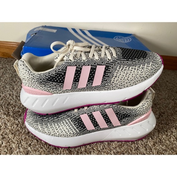 Adidas Swift Run 22 Women Shoes Black White Pink Knit Comfort Athletic Sneaker - Picture 7 of 13